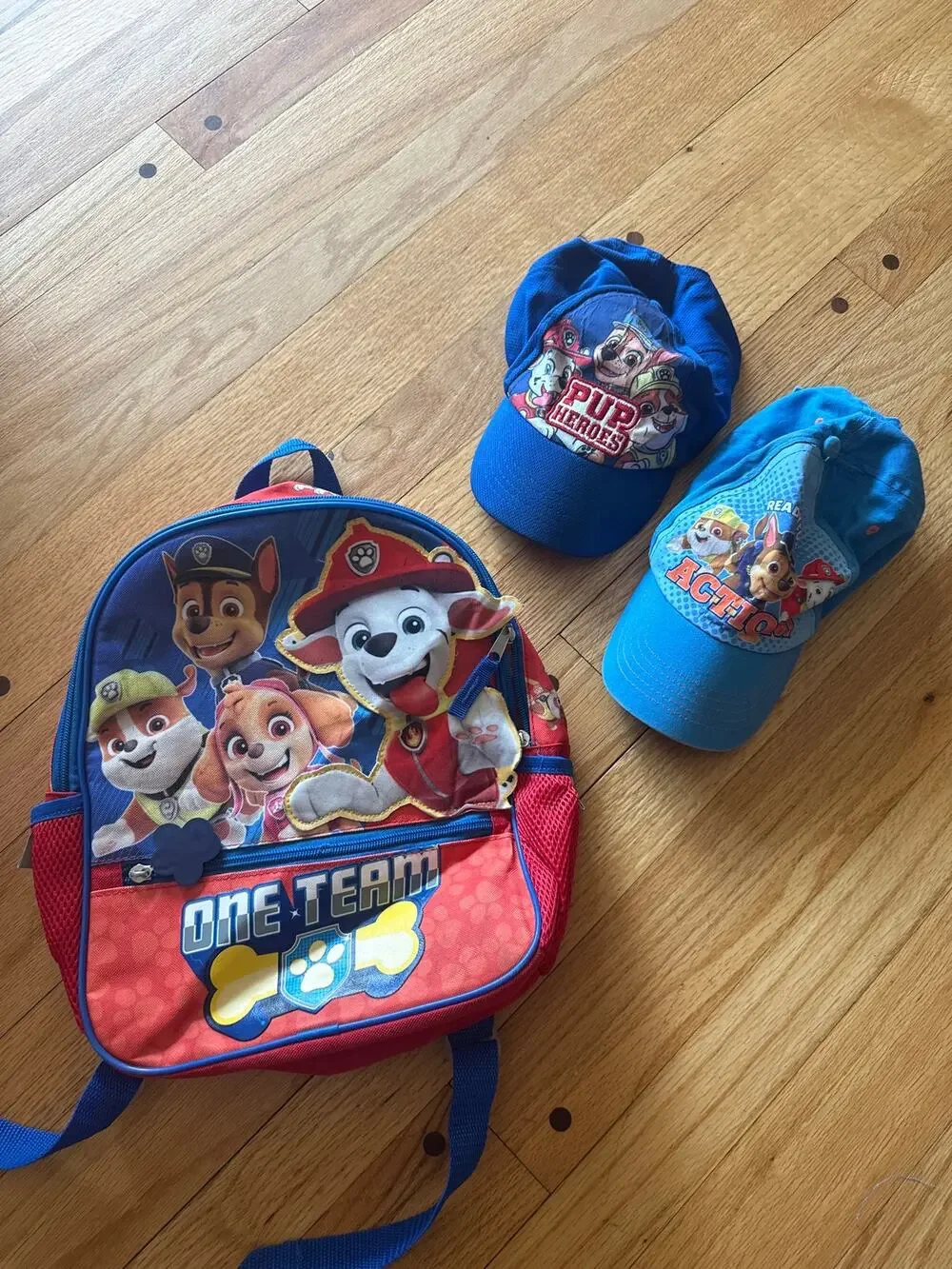 Paw Patrol Backpack & 2 Matching Hats Kids School Daycare Bundle